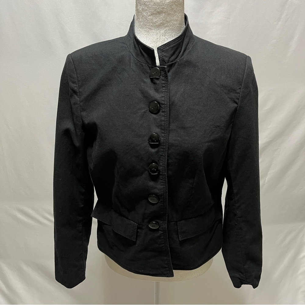 Chadwicks Linen Blend Military Style Jacket Blazer Black Size 10 - Picture 1 of 9